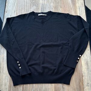 ESQUALO Black Crewneck Sweater with Button Accents